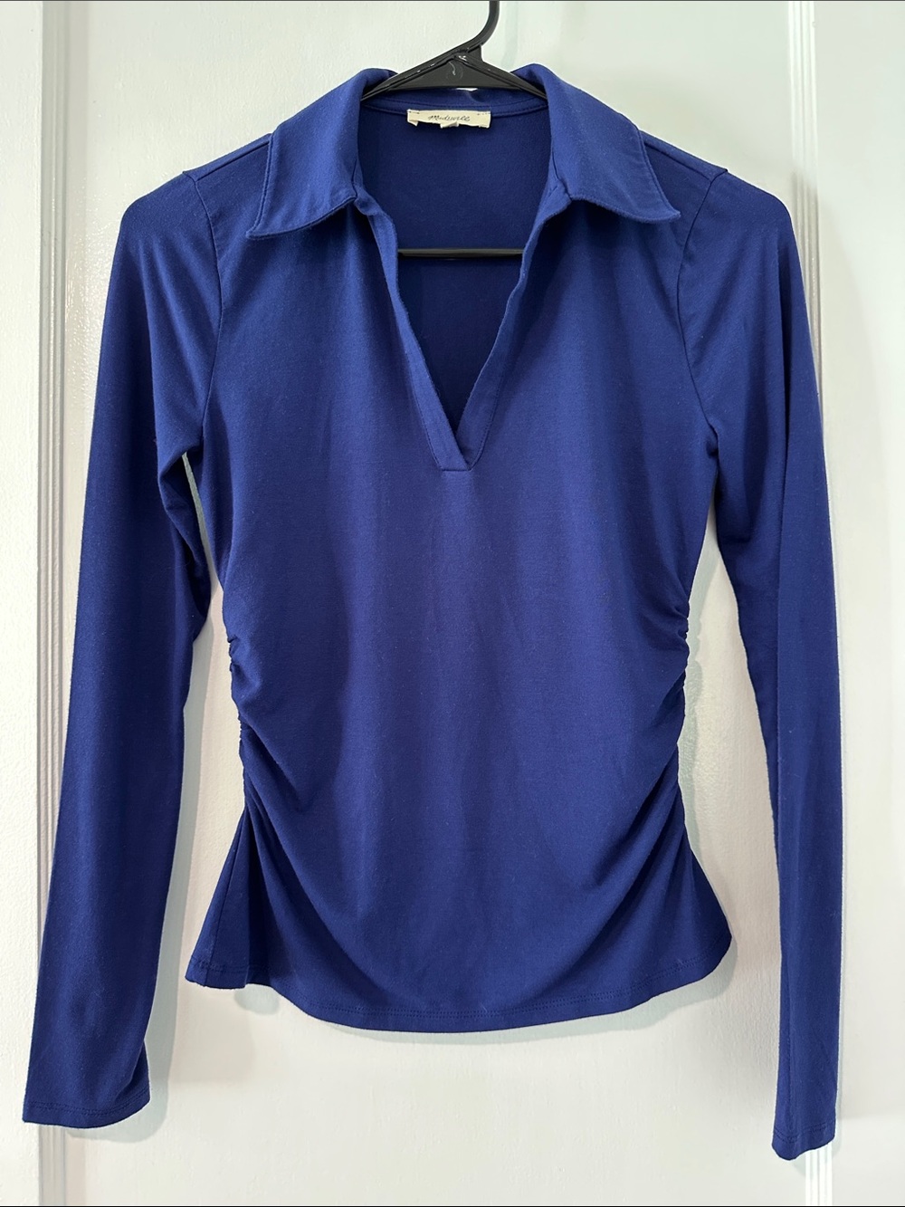 Madewell Long Sleeve V-Neck Polo Top - Royal Blue